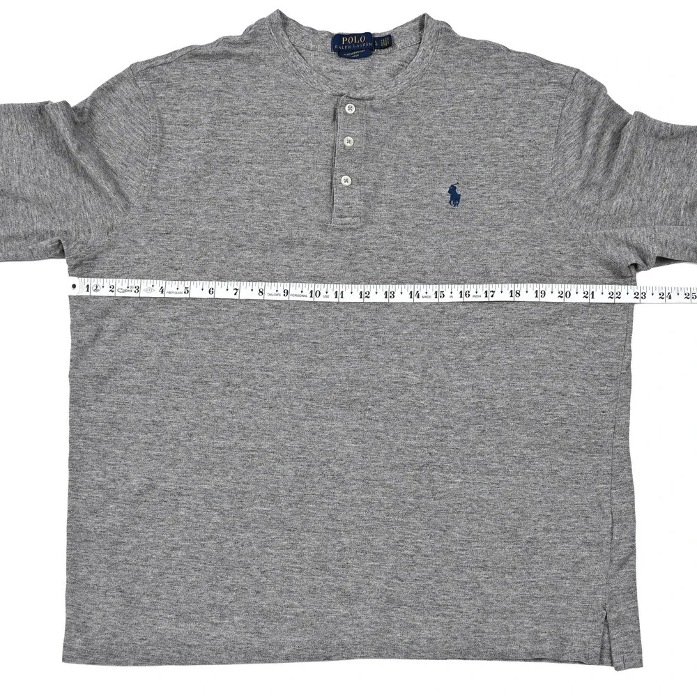 Polo Ralph Lauren Featherweight Mesh Henley T Shirt Mens L Grey Long Sleeve Pony